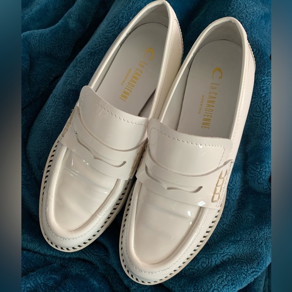 Stark Pure White Patent Leather La Canadienne Penny Loafer - Picture 3 of 9